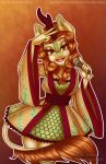  amber_eyes anthro anthrofied asian_mythology autumn_blaze_(mlp) bumblebun chinese_mythology clothing dress east_asian_mythology equid equine female hair hi_res kirin mammal microphone mythology orange_hair portrait pose solo 