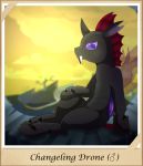  arthropod changeling fangs friendship_is_magic looking_at_viewer male my_little_pony outside pharynx_(mlp) purple_eyes solo vavacung 