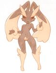  bunny eyebrows flat_chest fur furry gen_4_pokemon highres lopunny no_humans personification pokemon pokemon_(creature) pubic_hair red_eyes shrug simple_background solo thick_eyebrows white_background 