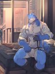  2019 abs anthro blue_eyes canid canine canis clothing digital_media_(artwork) fur hi_res kemono male mammal muscular muscular_male nipples pecs solo tengo wolf 