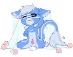  anthro balls black_sclera blue_eyes blue_fur child cub erection floofshark fur male net penis simple_background solo sp8 tapering_penis young 