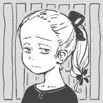  1girl forehead glaring hair_ribbon jitome looking_at_viewer monochrome orange_peel_(artist) original ponytail ribbon solo 