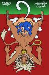  2013 aisha_clanclan all_fours animal_humanoid ankle_wraps bed bell bell_collar blue_hair breasts brown_skin capcom clitoral_hood collar crossover crown ctarl-ctarl cunnilingus dark_skin darkstalkers domestic_cat duo erect_nipples eyes_closed facial_markings felicia_(darkstalkers) felid felid_humanoid feline felis female female/female grabbing_sheets green_background hair hand_on_thigh head_markings hi_res humanoid humanoid_on_humanoid humanoid_pointy_ears invalid_tag licking looking_pleasured lying mammal mammal_humanoid markings navel nipples nude on_back one_eye_closed oral outlaw_star pubes pussy sex simple_background spread_legs spreading tail_tuft tanned_skin teeth thebigmansini tiara tongue tongue_out tuft vaginal video_games white_hair wink 