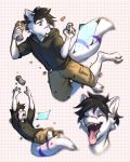  2019 anthro canid canine clothed clothing digital_media_(artwork) hybrid lukiri male mammal open_mouth simple_background solo teeth tongue 