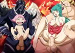  2boys 2girls absurdres black_eyes blush breasts breasts_apart breasts_outside green_hair highres king_(one_piece) kouzuki_hiyori large_breasts leg_grab long_hair multiple_boys multiple_girls nipples no_bra no_panties nude one_piece open_mouth pink_hair pussy queen_(one_piece) rape red_eyes saliva sex shiny shiny_hair shiny_skin short_hair size_difference small_breasts smile spread_legs takebuchi tears teeth toko_(one_piece) tongue tongue_out upper_teeth vaginal virgin wings 