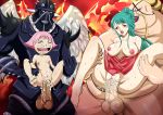  2boys 2girls absurdres black_eyes blush breasts breasts_apart breasts_outside cum cum_in_pussy green_hair highres king_(one_piece) kouzuki_hiyori large_breasts leg_grab long_hair multiple_boys multiple_girls nipples no_bra no_panties nude one_piece open_mouth pink_hair pussy queen_(one_piece) rape red_eyes saliva sex shiny shiny_hair shiny_skin short_hair size_difference small_breasts smile spread_legs takebuchi tears teeth toko_(one_piece) tongue tongue_out upper_teeth vaginal wings 