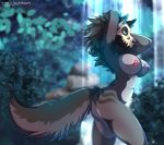  2019 anthro areola blue_eyes breasts canid canine canis detailed_background digital_media_(artwork) esther female mammal mask night nipples nude outside skull solo standing tai_lung_(artist) wolf 