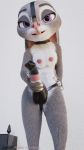  2018 3d_(artwork) anthro digital_media_(artwork) dildo disney female hi_res judy_hopps lagomorph leporid looking_at_viewer mammal nose_hook rabbit rubber_(artist) sex_toy solo strapon zootopia 