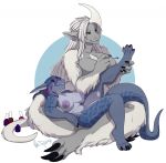  anthro big_breasts breasts colored_nails dragon duo female fur furred_dragon hair hi_res nails nipples nude redpixie scalie simple_background sitting smile voluptuous 