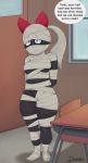  areola bandage black_skin breasts clothed clothing doggomeatball female ghoul_school hanna-barbera hi_res humanoid mammal mummy scared scooby-doo_(series) skimpy tanis_(ghoul_school) undead under_boob 