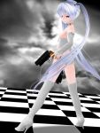  1girl 3d_custom_girl boots dominatrix gun highres m_hara silver_hair thigh_boots thighhighs twintails weapon yellow_eyes 