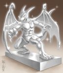  2017 abs absurd_res anthro dragon glistening hanagasa hi_res male metal muscular muscular_male pecs petrification sculpture solo statue wings 