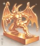  2017 abs absurd_res anthro bronze dragon glistening hanagasa hi_res male metal muscular pecs petrification sculpture solo statue wings 