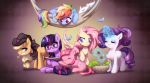  applejack_(mlp) book cutie_mark eyewear fluttershy_(mlp) friendship_is_magic glasses group hammock hi_res jumblehorse my_little_pony pillow pinkie_pie_(mlp) rainbow_dash_(mlp) rarity_(mlp) salad twilight_sparkle_(mlp) 