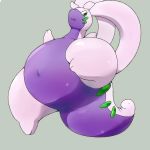  1:1 2017 ambiguous_gender anthro belly big_belly d5ma dragon gastropod goodra green_eyes grey_background hi_res looking_at_viewer mollusk nintendo open_mouth overweight pok&eacute;mon pok&eacute;mon_(species) purple_body scalie simple_background slightly_chubby solo thick_tail thick_thighs video_games wide_hips 