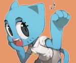  2015 blue_fur bottomwear cartoon_network clothing domestic_cat fangs felid feline felis female fur grey_eyes japanese_text looking_at_viewer mammal nicole_watterson skirt smile solo text the_amazing_world_of_gumball wave whiskers ysk! 