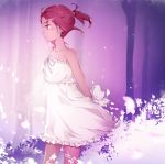  1girl absurdres blush closed_mouth dress from_side highres looking_to_the_side night_sky_sword petals pink_eyes plant ponytail profile red_hair short_ponytail smile solo standing sundress white_dress wind yuuki_yuuna yuuki_yuuna_wa_yuusha_de_aru yuusha_de_aru 