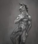  2016 andalusian animal_genitalia animal_penis anthro balls equid equine equine_penis erection greyscale hair hi_res horse jericho_(ulfhednar) klongi male mammal mane monochrome muscular muscular_male nude penis simple_background solo standing 
