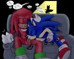  5:4 balls blush bodily_fluids duo genital_fluids hand_on_head knuckles_the_echidna krazyelf male male/male masturbation oral penis precum sofa sonic_(series) sonic_the_hedgehog 