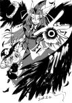  &gt;:) 2girls apron black_nails black_wings blackcat_(pixiv) character_name crying crying_with_eyes_open dated english_text feathered_wings fingernails frilled_skirt frills ghost_tail greyscale hair_between_eyes hat holding_on holding_scepter kirisame_marisa long_fingernails long_hair looking_at_viewer mima monochrome multiple_girls outstretched_hand pout scepter short_hair skirt tears touhou touhou_(pc-98) wings witch witch_hat younger 