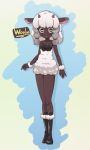  2019 blush bodily_fluids clothed clothing female fingernails fingers footwear fur hair hi_res horizontal_pupils horn jessie-katcat_(artist) looking_at_viewer mammal nails nintendo open_mouth pok&eacute;mon pok&eacute;mon_(species) shoes solo standing video_games white_fur white_hair wool_(fur) wooloo 