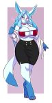  absurd_res anthro breasts clothed clothing eeveelution eyewear female glaceon glasses hi_res lavenderpandy nintendo nipple_outline open_shirt pok&eacute;mon pok&eacute;mon_(species) simple_background solo standing video_games wide_hips 