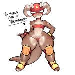  0eff0rt 1:1 anthro clothing female g-string gloves handwear hi_res horn knee_pads kobold mask piko scalie solo thick_thighs thong underwear wide_hips wrestling 