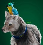  avian bird canid canine canis domestic_dog duo face_focus green_background hi_res ikea_bird jaxovi mammal minecraft parrot pewdiepie simple_background sven_(pewdiepie) video_games 