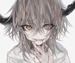  blood brown_eyes brown_hair close cropped fang hasunokaeru hoodie horns original polychromatic scar sketch waifu2x 