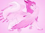  2019 4_toes arsauron digital_media_(artwork) digital_painting_(artwork) dragon feathered_dragon feathers female feral fur furred_dragon hair hi_res pawpads pink_background pink_feathers pink_fur pink_hair pink_pawpads pink_theme simple_background solo toes 