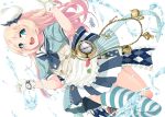  alakoala_shoushou alice_in_wonderland anthropomorphism apron aqua_eyes blonde_hair blush bow chain cosplay gloves hat jervis_(kancolle) kantai_collection long_hair ribbons school_uniform signed thighhighs water white wristwear 