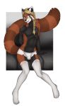  2019 4_toes 5_fingers accelo ailurid anthro black_nose blonde_hair braided_hair brown_fur chastity_cage chastity_device clothed clothing crossdressing digital_media_(artwork) eyewear fingers fur girly glasses hair hi_res male mammal red_panda solo toes 