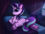  2019 animal_genitalia animal_pussy anus bed butt cutie_mark equid equine_pussy female feral friendship_is_magic hi_res hitbass hooves horn inside looking_at_viewer mammal my_little_pony on_bed pussy smile solo starlight_glimmer_(mlp) underhoof unicorn 