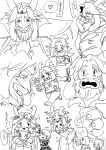  &lt;3 2016 annoyed anthro asgore_dreemurr blush boss_monster bovid cape caprine clothing crown cup dialogue doll eyewear facial_hair female flora_fauna flower flowey_the_flower glasses group happy hi_res horn human long_ears long_horns male mammal monochrome plant protagonist_(undertale) rie_(artist) scared scissors suit text toriel translated undertale video_games 