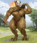 2019 3_toes absurd_res anthro biceps big_butt bone butt cape clothing digital_media_(artwork) forsburn hi_res killioma loincloth mammal muscular nipples rivals_of_aether skull solo thick_thighs toes video_games weapon 