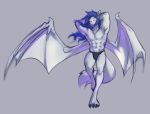  4_toes abs anthro black_nose blue_hair canid canine digital_media_(artwork) gonewiththefart grey_background hair hybrid male mammal membrane_(anatomy) membranous_wings simple_background solo toes wings 
