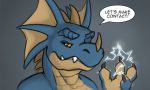  2019 anthro colored dialogue eletricity horn katai kobold looking_at_viewer magic male marduk_(lazo) portrait simple_background smile solo text 