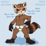 1:1 anthro briefs clothed clothing guardians_of_the_galaxy hi_res male mammal marvel procyonid raccoon rocket_raccoon solo tighty_whities tonio_(artist) topless underwear 