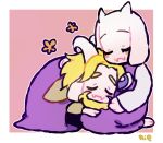  2016 anthro asgore_dreemurr blonde_hair blush boss_monster bovid breasts cape caprine clothing duo facial_hair female flower hair horn kemono long_ears long_horns male mammal plant rie_(artist) robe romantic_couple sleeping toriel undertale video_games 