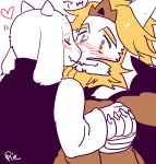  &lt;3 2016 anthro asgore_dreemurr blonde_hair blue_eyes blush boss_monster bovid cape caprine clothing crown duo facial_hair father female fur hair heterochromia horn kemono kissing long_ears long_horns male mammal mature_female mature_male mother orange_eyes parent rie_(artist) robe romantic_couple toriel undertale video_games white_fur 