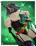  2019 absurd_res anthro armwear arthropod avante92 black_body breasts changeling clothed clothing cosplay female friendship_is_magic garter_straps green_eyes grey_hair hair hi_res horn legwear long_hair looking_at_viewer my_hero_academia my_little_pony non-mammal_breasts queen_chrysalis_(mlp) skimpy slit_pupils solo teeth thick_thighs 