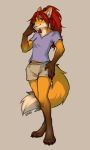  4_toes 5_fingers anthro barefoot black_nose breasts canid canine clothed clothing digital_media_(artwork) digitigrade female fingers fox gonewiththefart hair mammal red_hair solo standing toes 