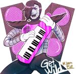  2016 android black_hair bulge clothing digital_media_(artwork) girly glistening gloves hair hair_over_eye handwear holding_object humanoid keytar machine male mettaton mettaton_ex musical_instrument not_furry open_mouth portrait rie_(artist) robot robot_humanoid short_hair signature simple_background smile solo speaker stripes text three-quarter_portrait undertale video_games watermark white_background 