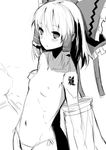  blush detached_sleeves flat_chest greyscale hakurei_reimu long_hair monochrome panties ribbon sketch solo topless touhou underwear underwear_only yamane_masato 