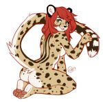  2019 5_fingers anthro cheetah digital_media_(artwork) felid feline female fingers hair kaitycuddle king_cheetah kneeling looking_at_viewer mammal nude red_hair simple_background smile solo white_background 