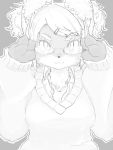  4_fingers anthro black_and_white breasts canid canine clothed clothing eyewear female fingers fox glasses hair kemono looking_at_viewer mammal medium_breasts monochrome silinder solo 