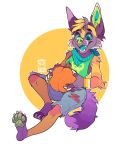  anthro bandanna canid canine clothed clothing female food fruit fur hair mammal open_mouth plant pumpkin seamen simple_background smile solo 