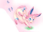  2014 4:3 anus blue_eyes blush canid canine eeveelution female feral grass looking_at_viewer mammal nintendo open_mouth pawpads paws pink_pawpads pok&eacute;mon pok&eacute;mon_(species) pussy simple_background solo sylveon video_games 典藏haodai 