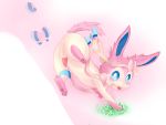  2014 4:3 animal_genitalia animal_penis anus ass_up balls blue_eyes blush butt canid canine eeveelution erection feral looking_at_viewer male mammal nintendo open_mouth pawpads paws penis pink_pawpads pok&eacute;mon pok&eacute;mon_(species) simple_background solo sylveon video_games 典藏haodai 