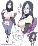 1boy 1girl absurdres artist_name black_hair blush breasts chibi closed_eyes earrings facial_mark forked_tongue full_body genderswap genderswap_(mtf) heart highres jewelry licking_lips lightsource lips long_hair multiple_views naruto_(series) naruto_shippuuden open_mouth orochimaru pale_skin simple_background sketch slit_pupils smile snake speech_bubble sweat tongue tongue_out uchiha_sasuke white_background yellow_eyes 